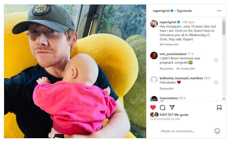 Rupert Grint junto a su hija, Wednesday