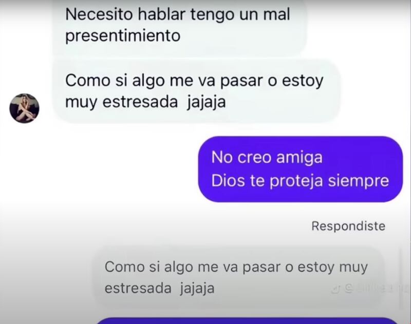 última conversación de Valeria Márquez recuperada por el canal de Youtube 'Testigo Directo'