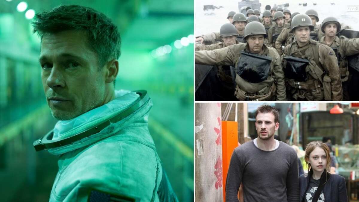 Escenas de las películas Ad Astra: Hacia las estrellas, Rescatando al soldado Ryan y Héroes