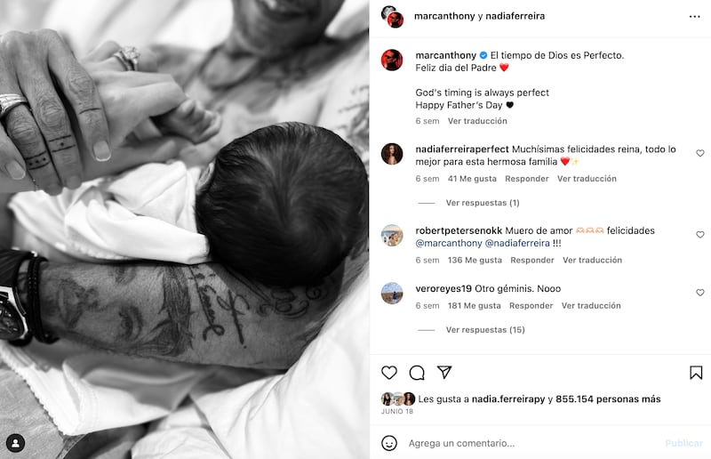 Nadia Ferreira y Marc Anthony anuncian la llegada de su primer bebé juntos