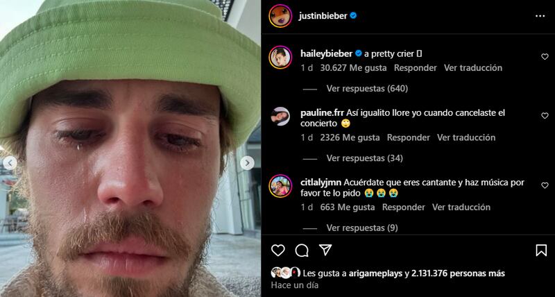 Justin Bieber apareció llorando en su perfil