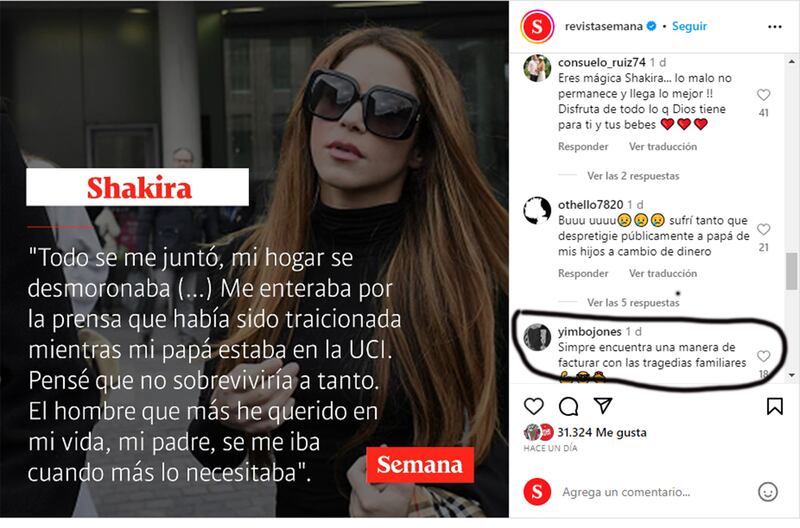 “Siempre encuentra cómo facturar con las tragedias familiares”: sentencian a Shakira por declaraciones.