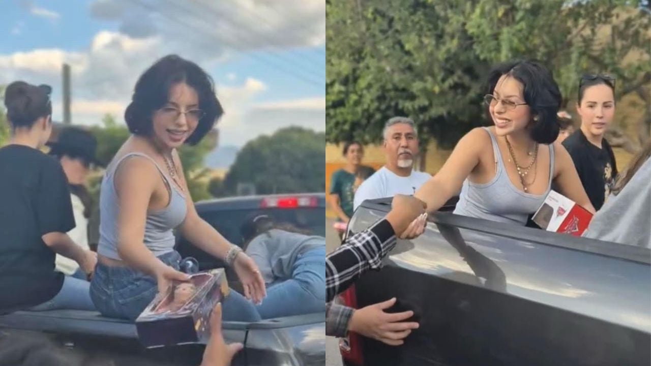 Ángela Aguilar repartiendo juguetes