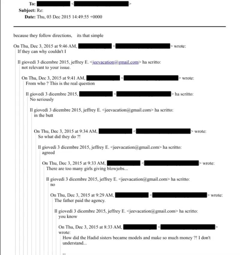 El correo de Jeffrey Epstein sobre las hermanas Hadid