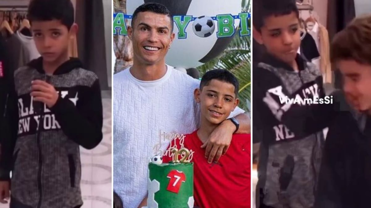 Cristiano Ronaldo Jr. dio un manotazo a otro niño que habría exclamado "viva Messi" mientras daba un discurso