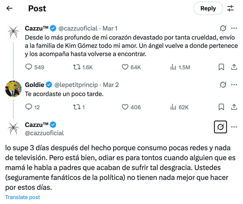 Cazzu reacciona a ala muerte de Kim Gómez.