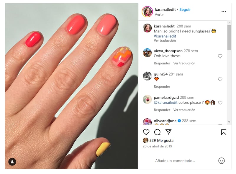 Las uñas 'color block' permiten jugar con todos los colores del espectro cromático