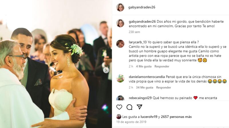 Gabriela Andrade, exnovia de Camilo, le llama "Gordo" a su esposo y lo asocian al nuevo tema del cantante.