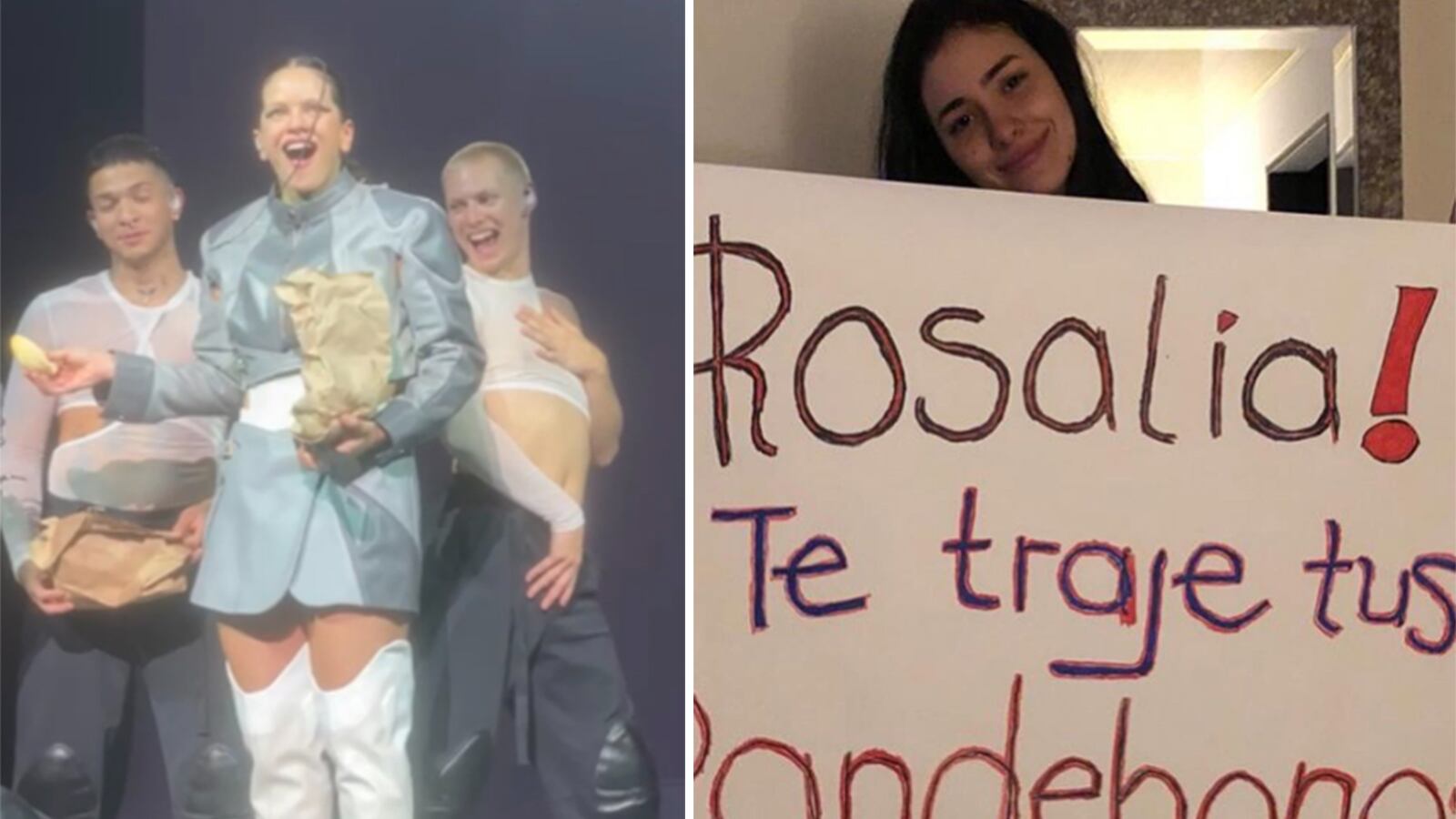 Fan de Rosalía le regala pandebono en el concierto en Bogotá.
