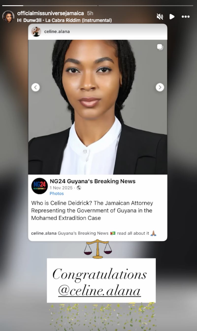 Historia de Miss Jamaica en Instagram