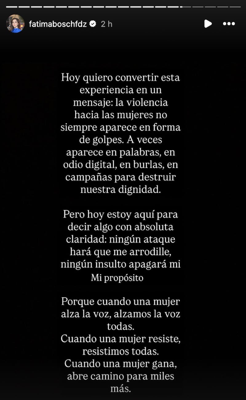 Comunicado de Fátima Bosch en Instagram