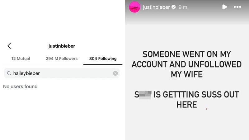 Justin Bieber dejó de seguir a su esposa en Instagram y luego explicó que alguien entró a su cuenta y que todo le parece sospechoso.