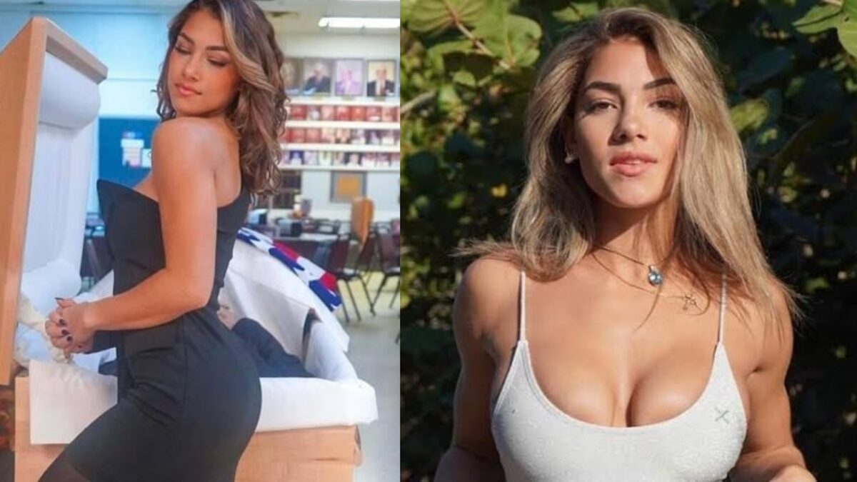 Influencer posa junto al atáud de su padre