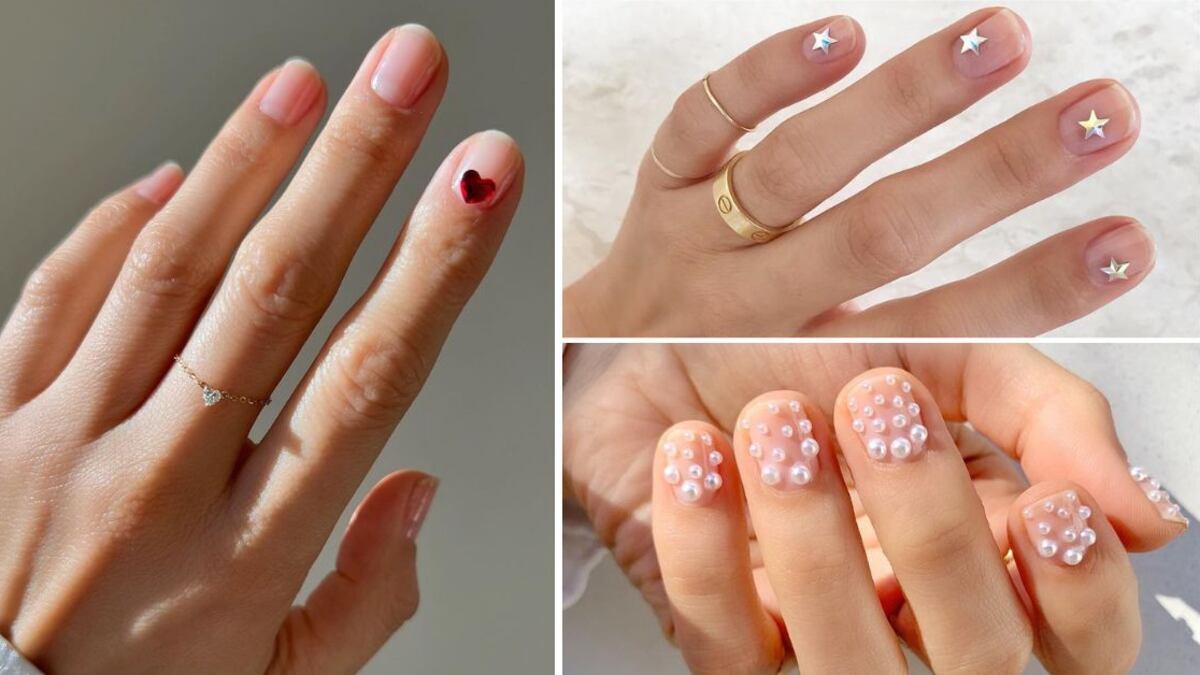 Las uñas cortas lucen hermosas decoradas con apliques