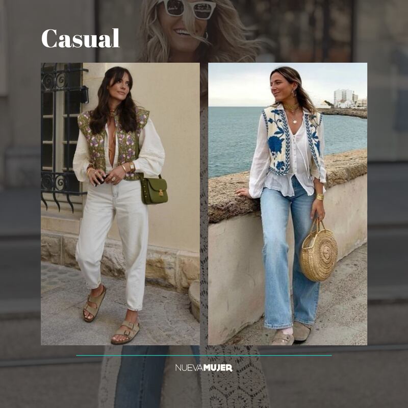 Chalecos boho con jeans.