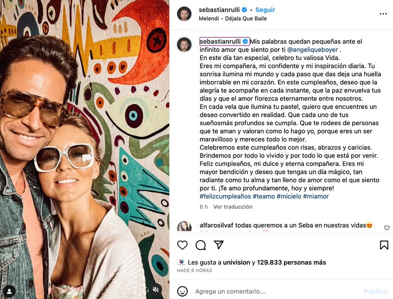 Sebastián Rulli dedica emotivo mensaje a Angelique Boyer