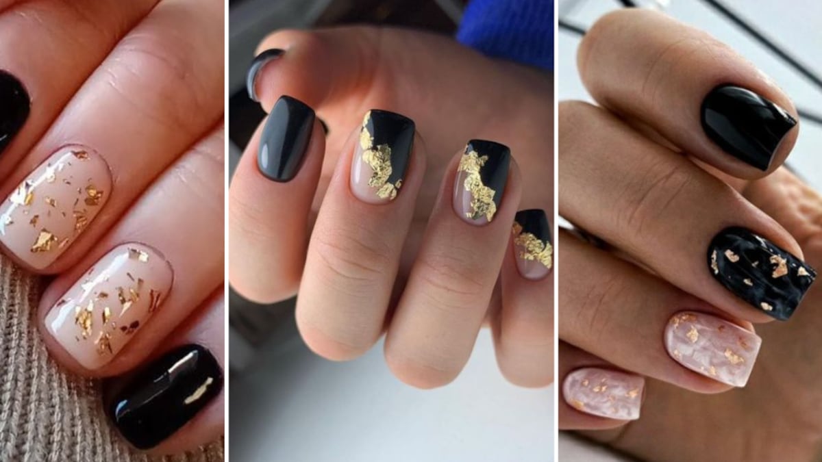 Uñas dorado con negro