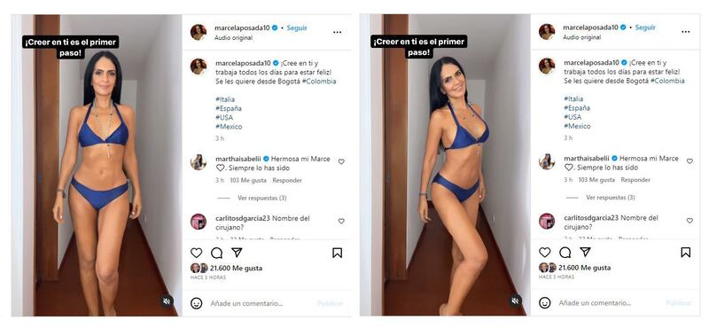 Marcela Posada está muy contenta con su nueva silueta y lo demostró con su último posado en bikini