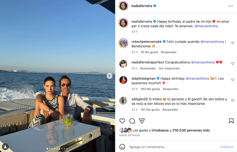 La felicitación de cumpleaños que Nadia Ferreira dedicó a Marc Anthony y causó polémica