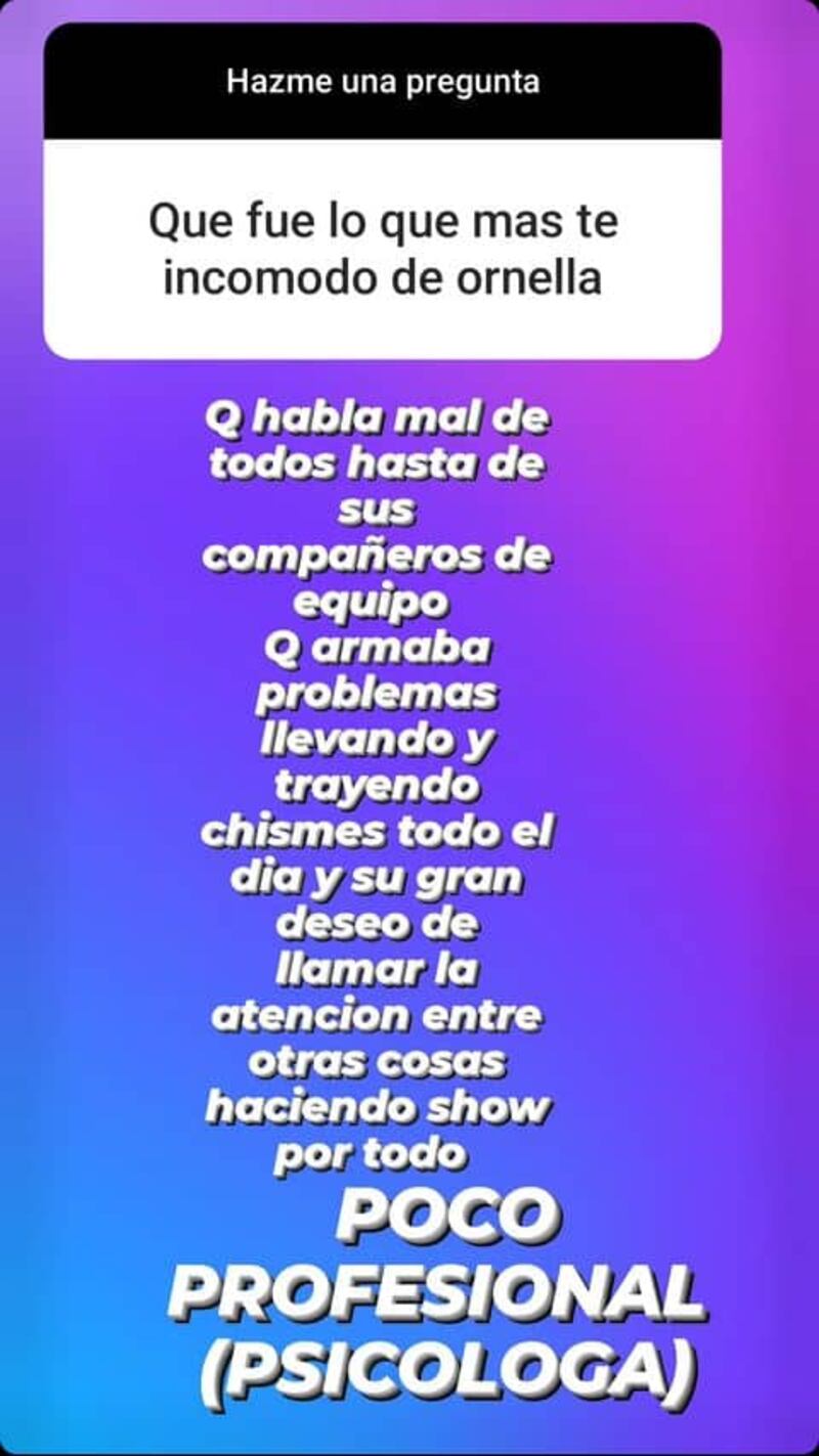 Sandra Muñoz publicó lo que pensaba de Ornella pero luego borró la historia.