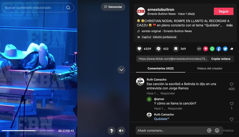 Captan a Christian Nodal aparentemente llorando durante su concierto en el Auditorio Nacional