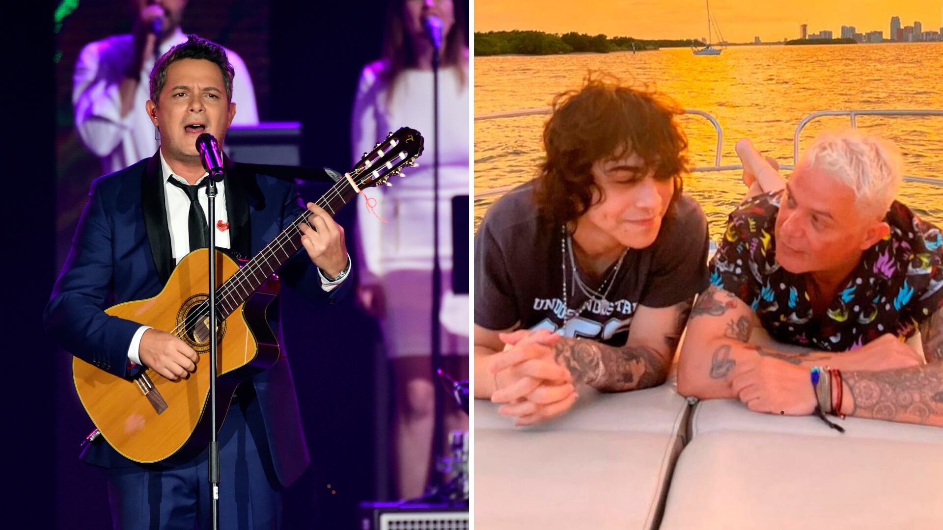 Alejandro Sanz reaparece junto a su hijo Alex quien ya es todo un galán, pero dicen que no lo supera en belleza.