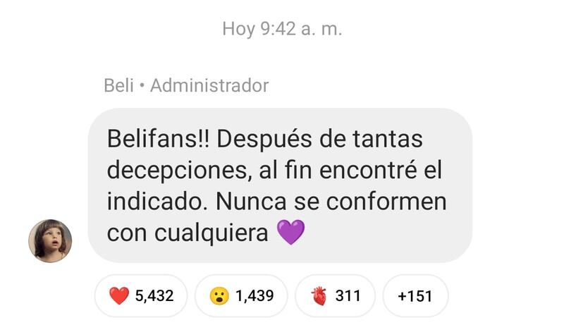 Un mensaje que Belinda publicó en Instagram sorprendió a sus seguidores.