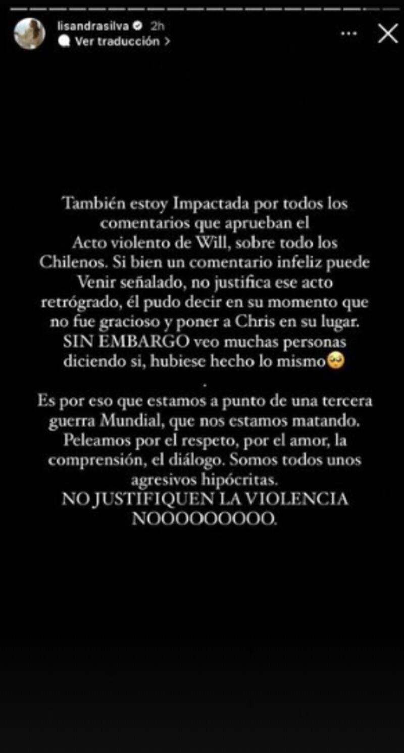 Lisandra Silva por bofetada de Will Smith a Chris Rock