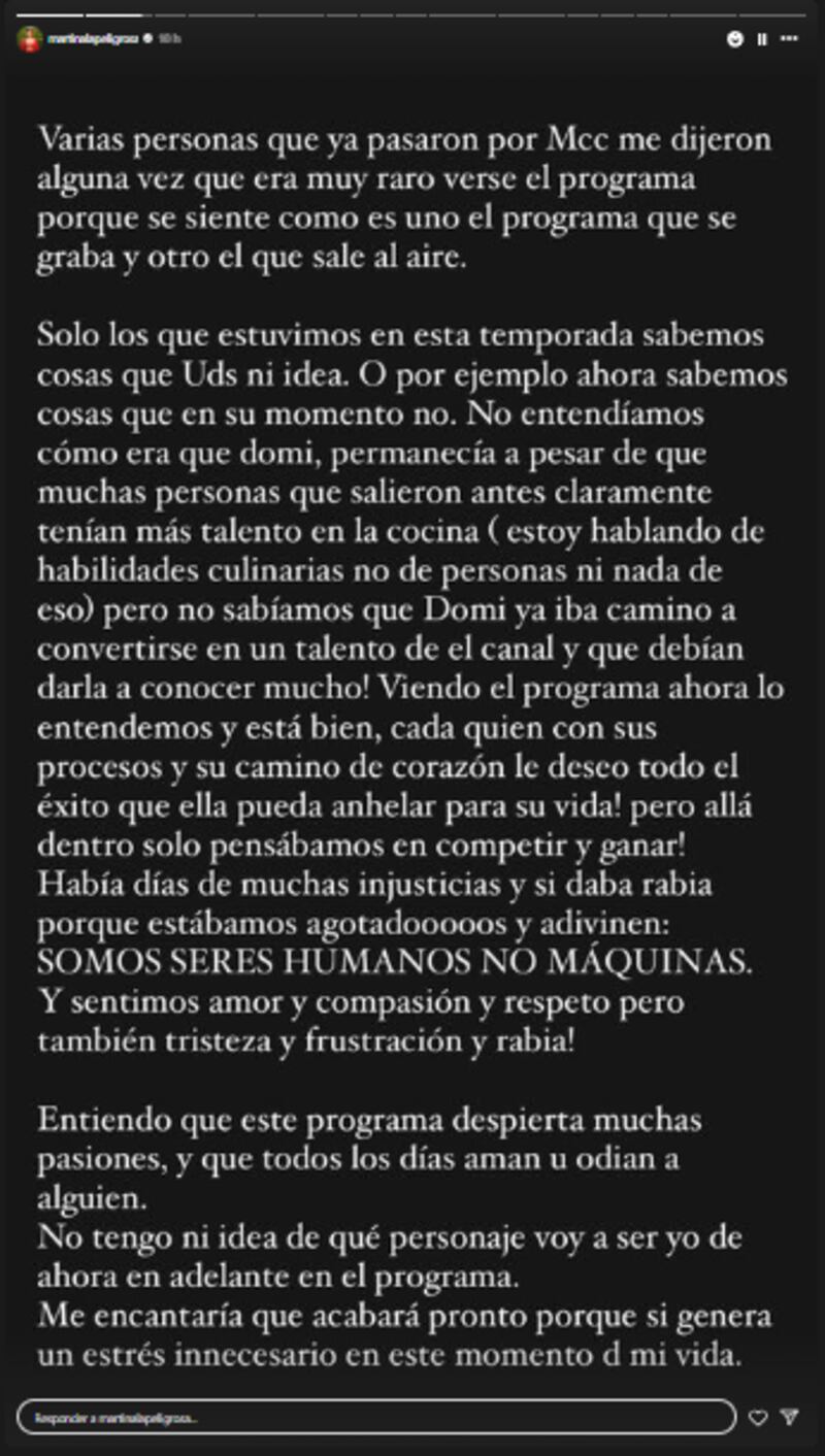 La polémica en 'MasterChef Celebrity Colombia' continua luego que casi todos se pronunciarán en contra de Dominica Duque