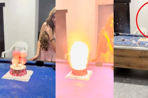 ¡Fiesta de terror! Pastel de cumpleaños estalla en la cara de festejada tras cantar las mañanitas
