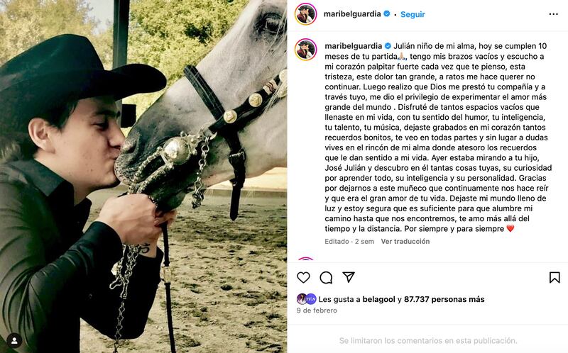 Maribel Guardia comparte emotivo mensaje para Julián Figueroa