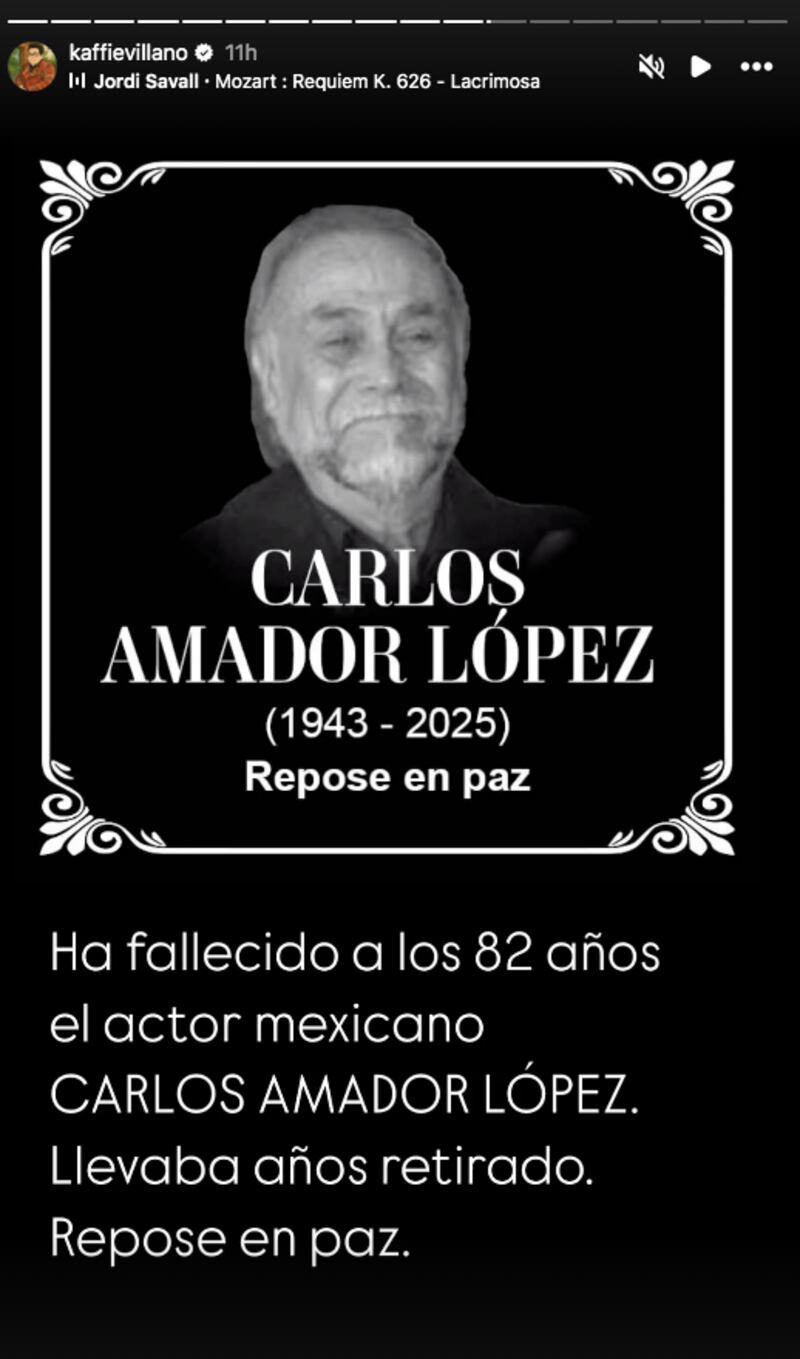 Historias en Instagram de Alex Kaffie sobre la muerte del actor Carlos Amador López