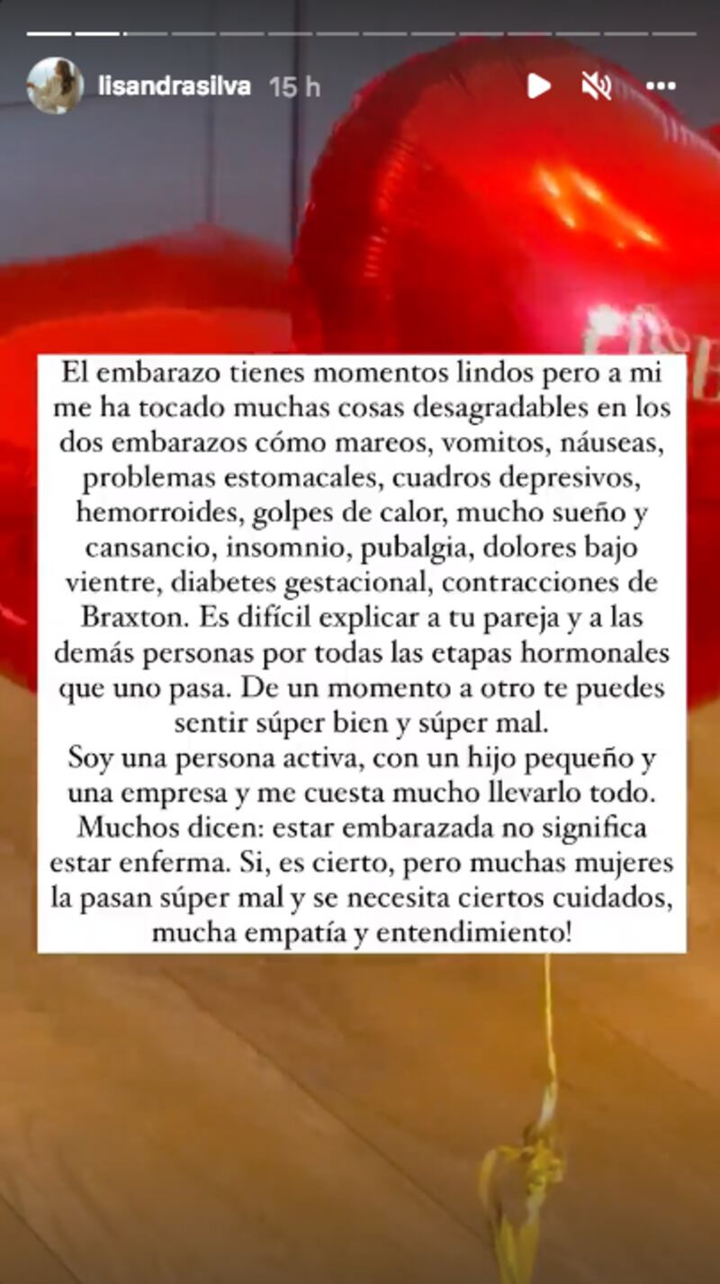 Lisandra Silva compartió desahogo por malestares en su segundo embarazo