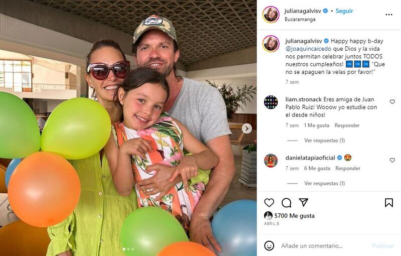 Juliana Galvis junto a su novio, Joaquín Caicedo, y su hija