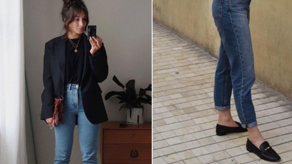 Moda mom jeans y mocasines
