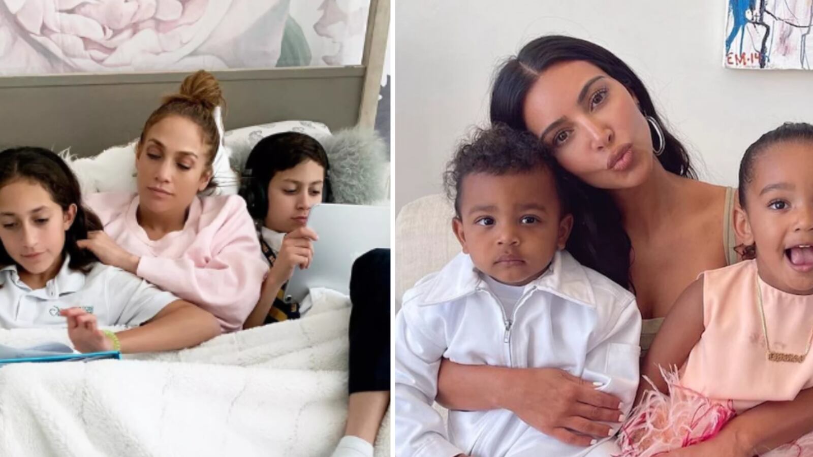 JLo y Kim Kardashian con sus hijos
