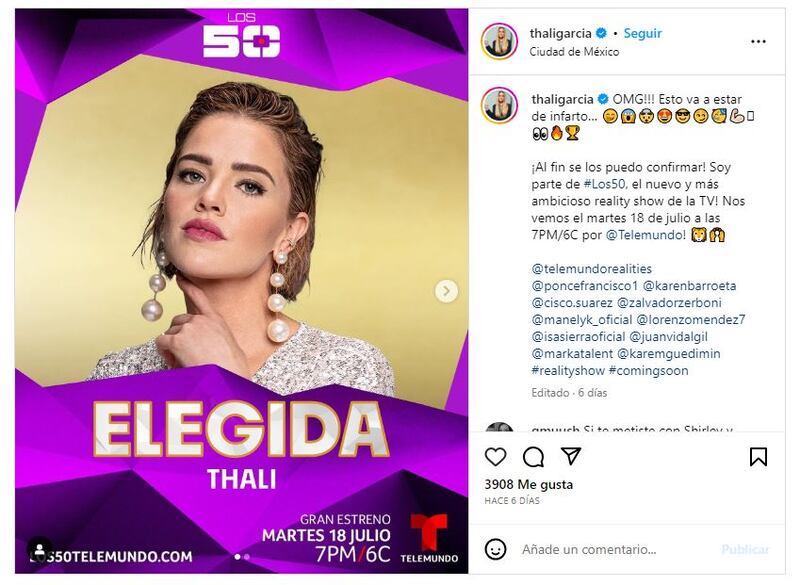 Thalí García es una de las participantes confirmadas de 'Los 50'