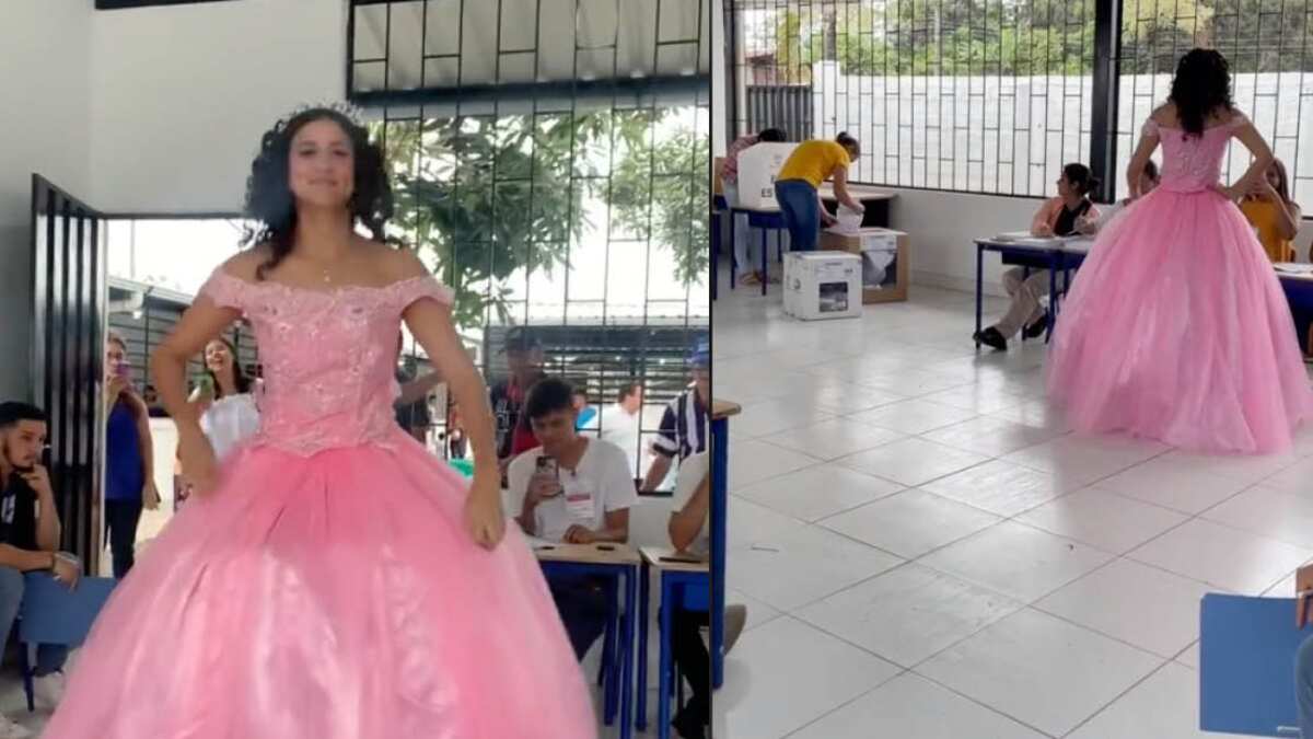Fue vestida de quinceañera a votar en Ecuador
