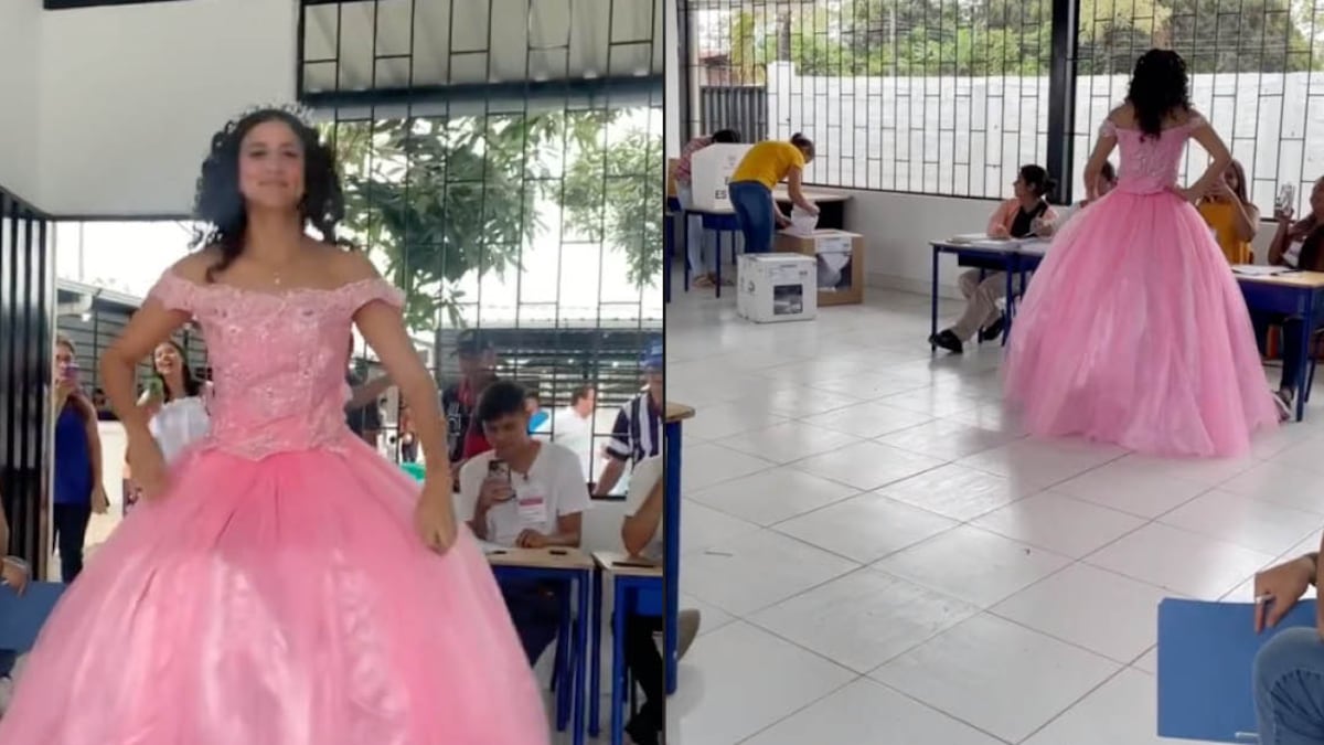 Fue vestida de quinceañera a votar en Ecuador