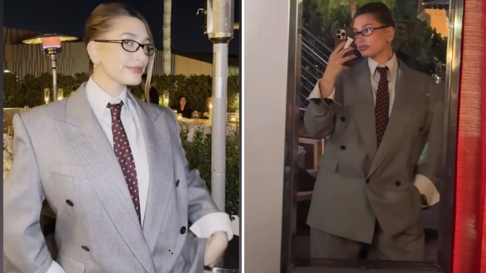 ¿Adiós vestidos sensuales? Hailey Bieber reaparece junto a Justin Bieber y muestra que es la reina del look andrógino.