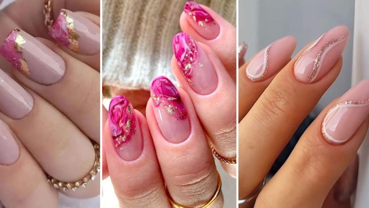 Uñas rosas con dorado