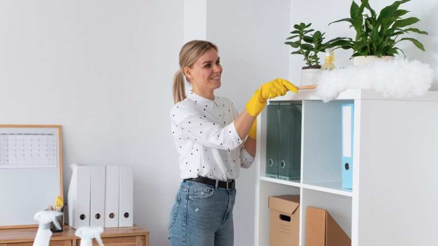 Mujer organiza su espacio