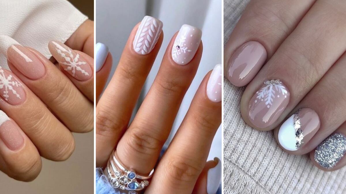Uñas blancas navideñas