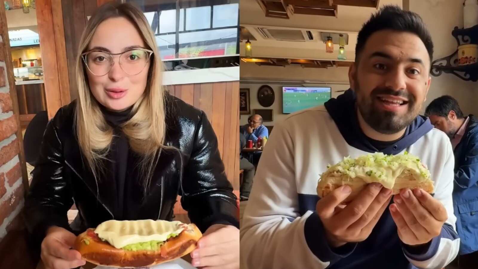 Rochi Gago y Fabri Lemus comiendo completos chilenos