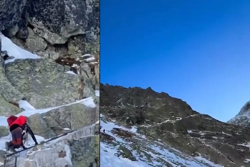 VIDEO: Pareja intenta escalar el pico más alto de Polonia con su bebé