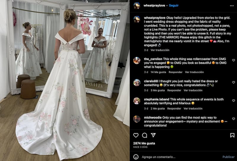 Mujer se viraliza al probarse su vestido de novia
