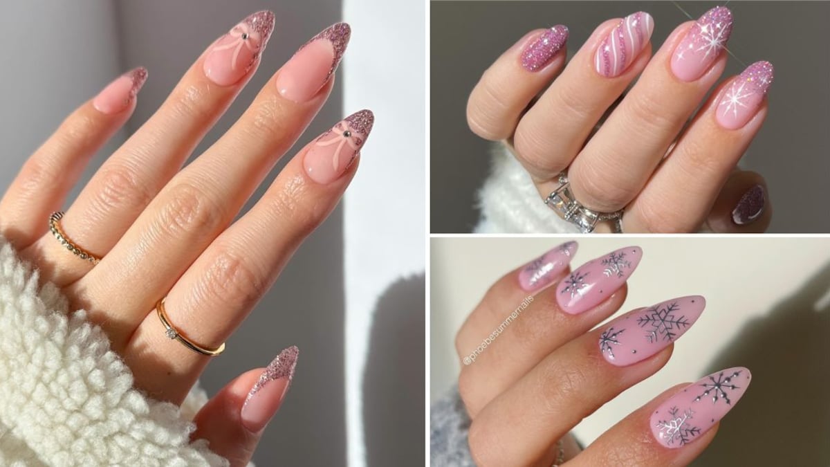 El rosa es uno de los colores más bonitos para llevar en una manicura navideña