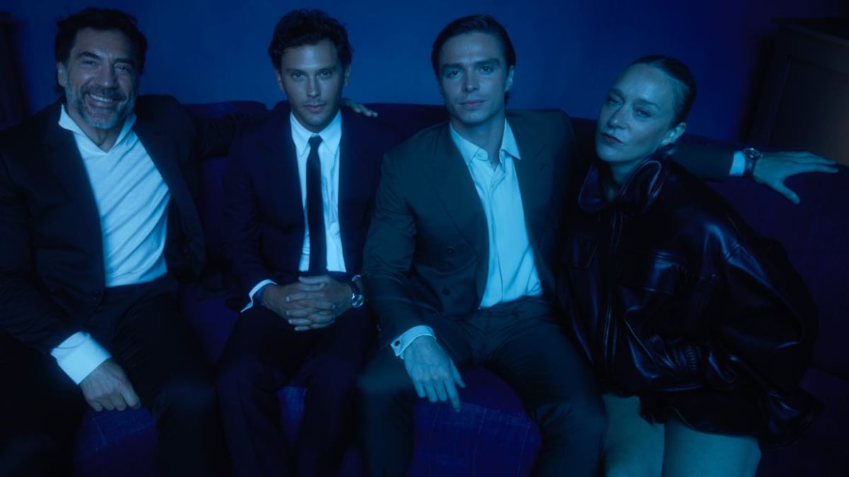 Javier Bardem, Cooper Koch, Nicholas Alexander Chavez, Chloë Sevigny at Netflix's "Monsters: The Lyle and Erik Menendez Story" | LA Premiere after party portrait studio at Chateau Marmont September 16, 2024 in Los Angeles, California.