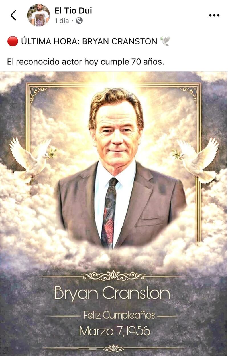 La publicación que generó confusión sobre la muerte de Bryan Cranston