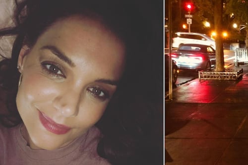 Katie Holmes aparece radiante en sorprendente look Carolina Herrera pero su acompañante se roba miradas